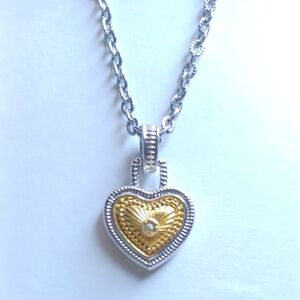 Diamond Charm Necklace Layered Hearts Silver Metal Crisscross Chain